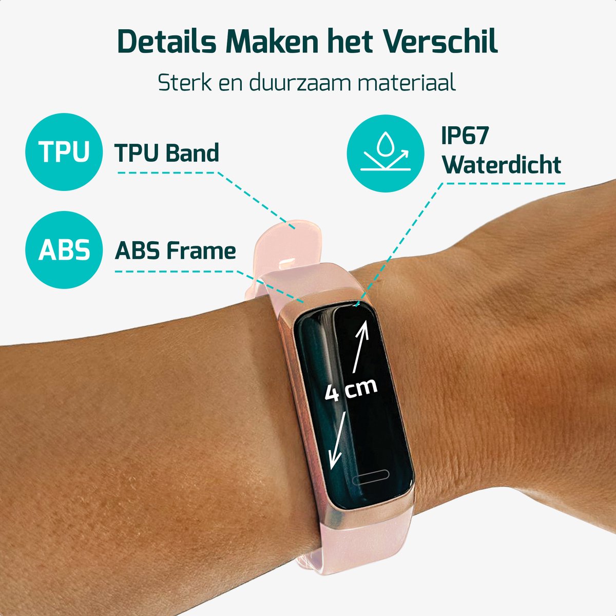 FITAGE Stappenteller - Activity Tracker - Stappenteller Horloge - Smartwatch - Dames en Heren - Roze - afbeelding 2