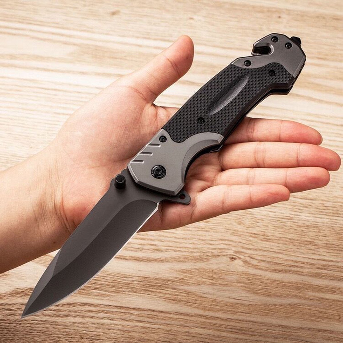 Survival zakmes outdoor – 1 hand open systeem en broekclip – 22.5 CM vouwmes – RVS - afbeelding 3