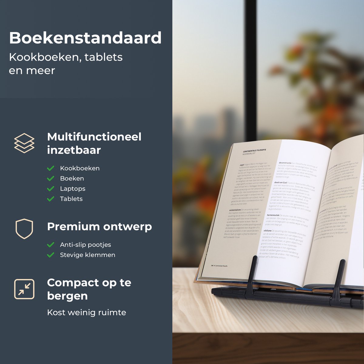 Castagnola Verstelbare Boekenstandaard - Boekenhouder met 7 Standen - Kookboekhouder Metaal - Tablethouder Zwart - Anti Slip Leesstandaard - Boekensteun - afbeelding 2