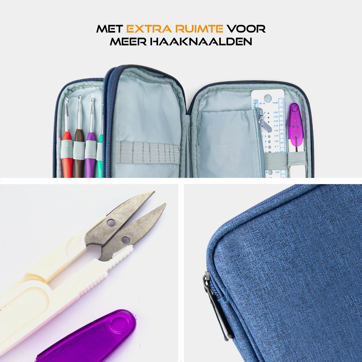 QY luxe Softgrip haaknaaldenset 25-delig met haak& brei accessoires in luxe etui - blauw - afbeelding 3