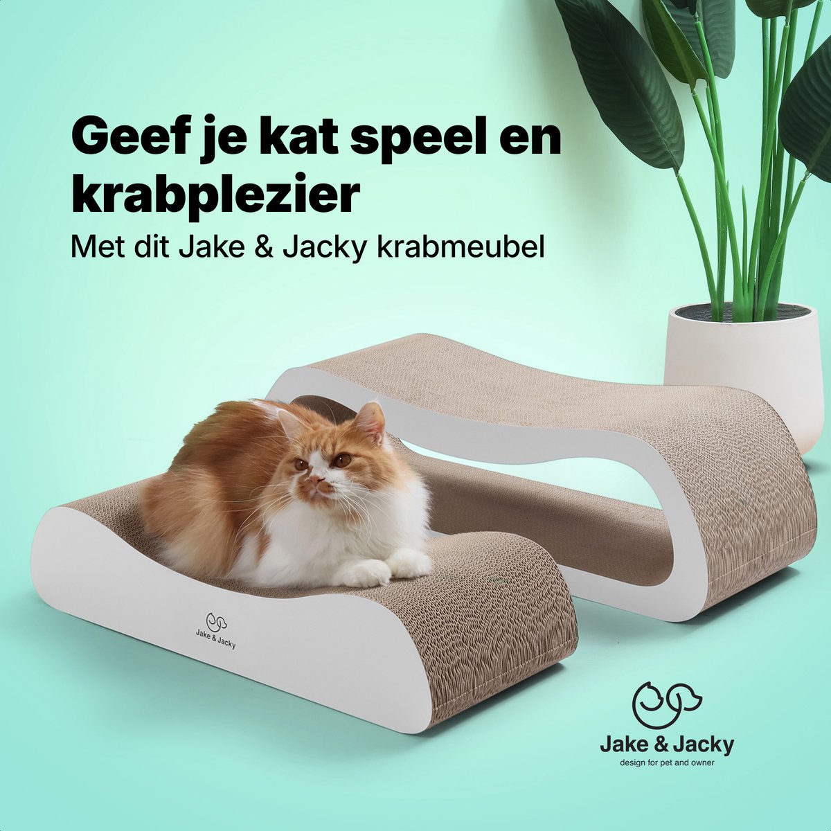 Jake and Jacky Krabkarton voor Katten 2 in 1 model - Krabpaal Karton - Krabplank - Krabmand - Krabmeubel - Kartonnen Krabmat - Kattenmand - Kattenbed - 71x24x21cm - afbeelding 2