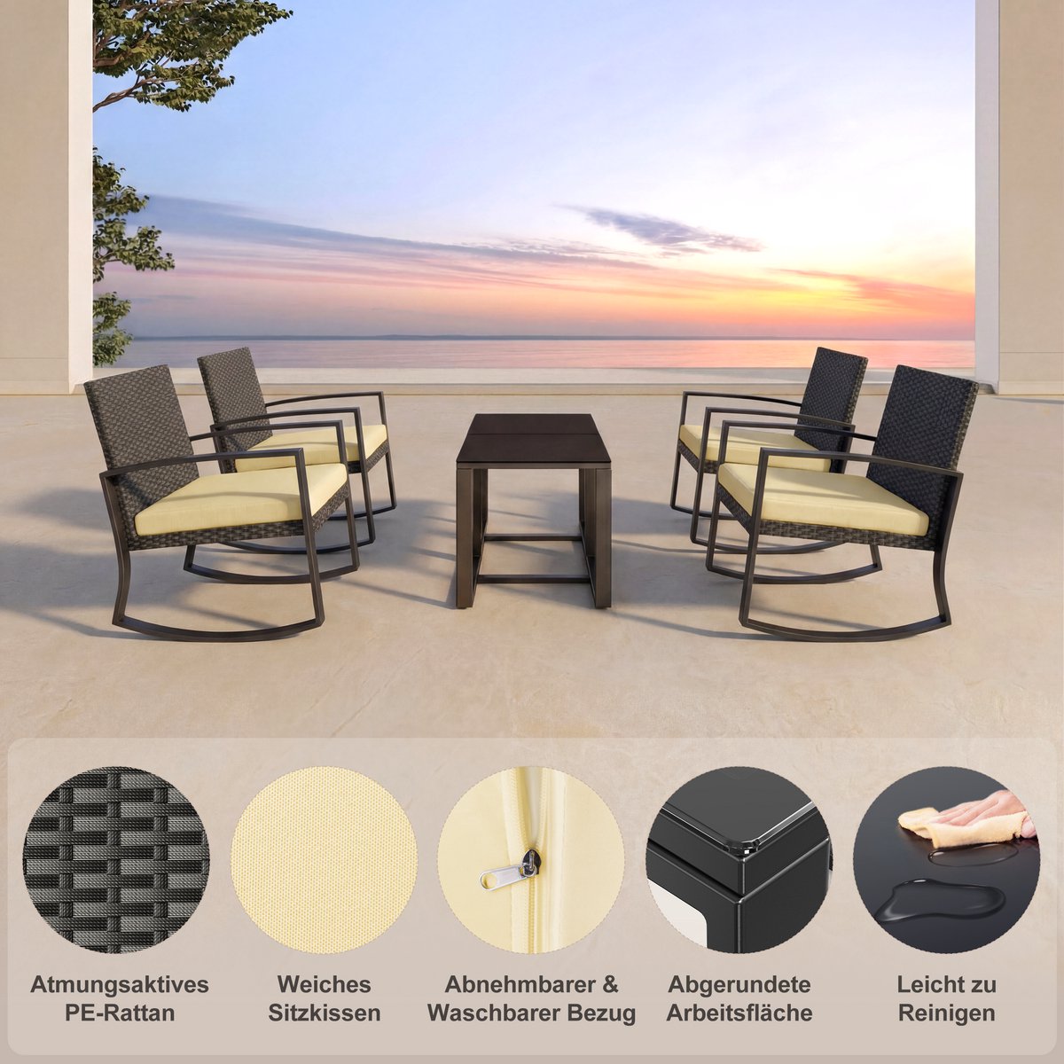 Bealife WR210 Garden Tuinset - 3 Delige Stoel Loungesets - Rieten Patio Set 2 Persoons met Salontafel - afbeelding 2