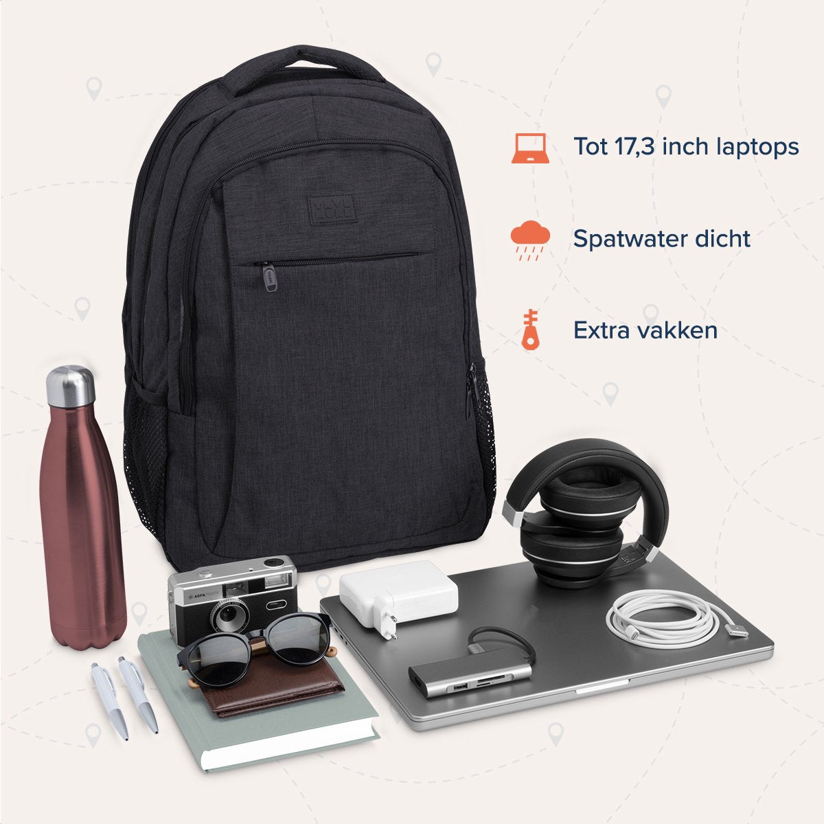 TRVLMORE 36L Rugzak - Rugtas met 17,3 Inch Laptopvak - Schooltas - Laptoptas - Spatwaterdicht - Heren en Dames - Jongens en Meisjes - Zwart - afbeelding 4
