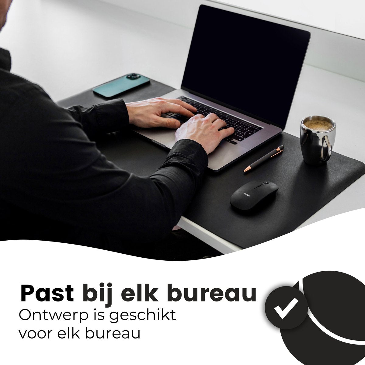 WURK Muismat 80x40 - XXL - Bureau Onderlegger - Bureau Organizer - Bureaumat - Inclusief Kabel Clip – Zwart - afbeelding 3