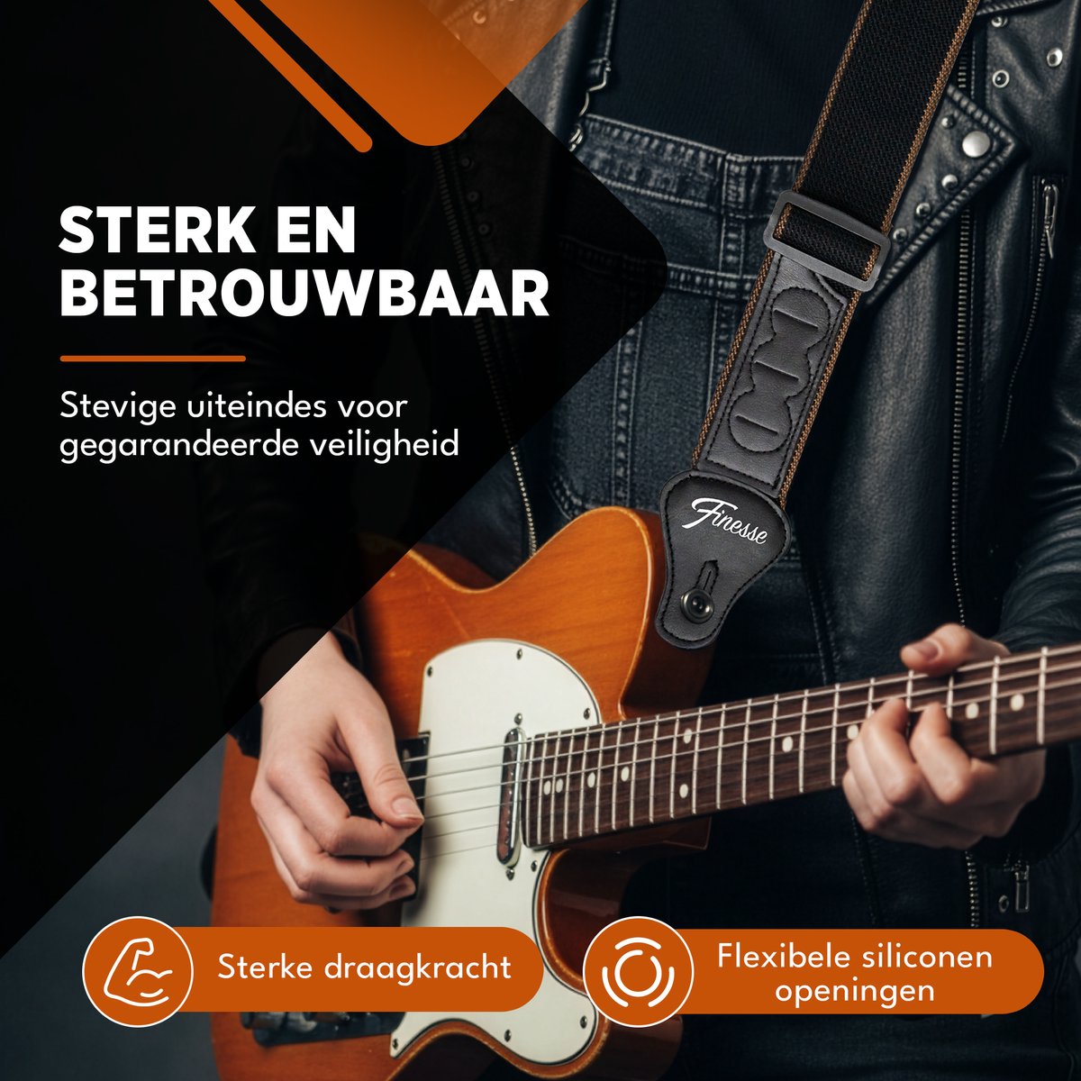 Finesse Gitaarband met Plectrumhouders - Verstelbaar - Katoen - Akoestische & Elektrische Gitaar - Gitaarriem - Gitaar Strap - Guitar Strap - afbeelding 5