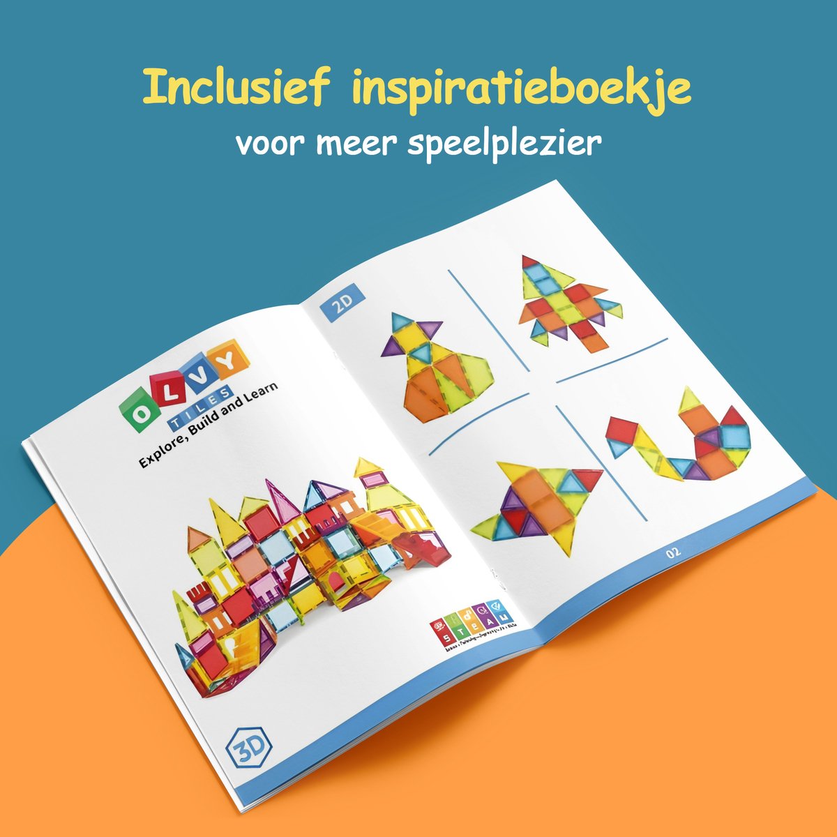 Olvy Magnetic Tiles - 120 magnetische tegels - afbeelding 2