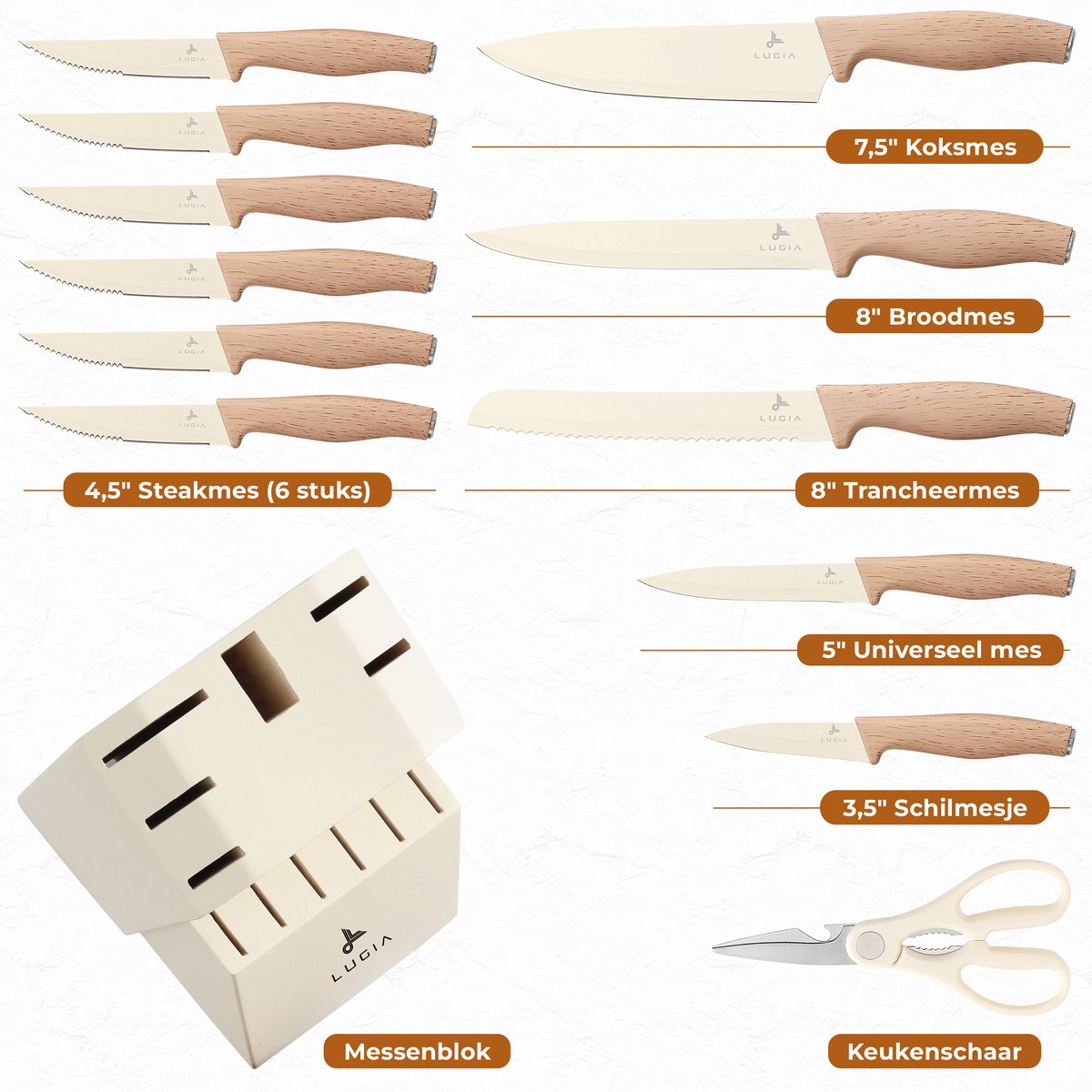 Lugia Messenset - Messenblok 13 delig - Beige - afbeelding 3