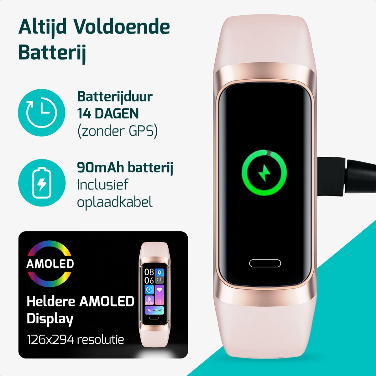 FITAGE Stappenteller - Activity Tracker - Stappenteller Horloge - Smartwatch - Dames en Heren - Roze - afbeelding 4