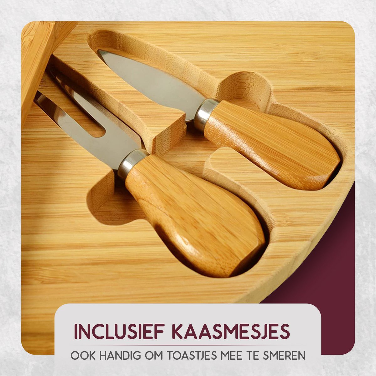 Recalma Tapasplank - Kaasplank - Hapjesplank Bamboe - Borrelplank - 4 lagen - Inclusief twee kaasmesjes - Ronde serveerplank - afbeelding 3