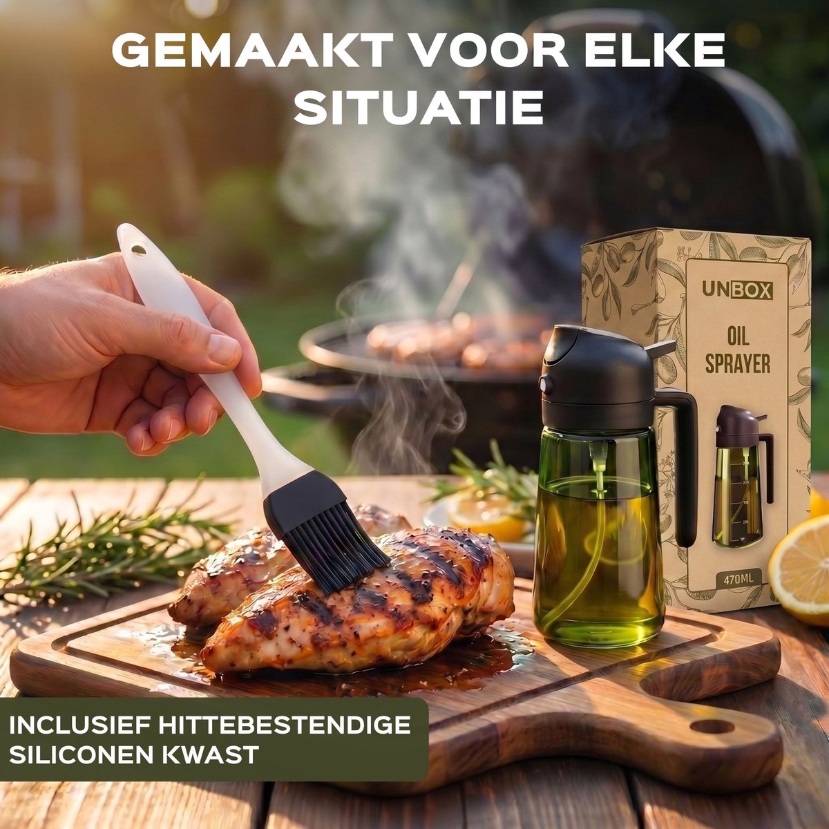 UNBOX Olijfolie Sprayer - Olie Sprayer - Olijfolie Fles met Spray en Schenkfunctie - Glazen Olie Dispenser - afbeelding 4