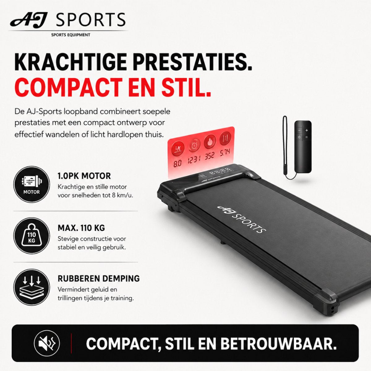 AJ-Sports Loopband - Walking Pad - 1 tot 8 km/u - Krachtige 1.0 PK Motor - afbeelding 2