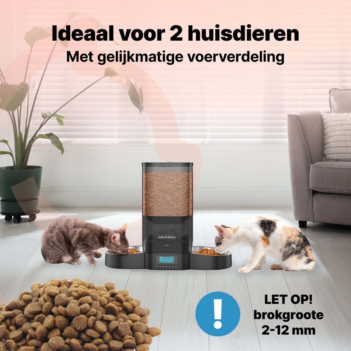 Jake and Jacky Automatische Voerbak - Inclusief 2 RVS Voerbakken & 2 Slowfeeders - Voerautomaat & Anti-Schrokbak - Voerdispenser Kat en Hond - Eetbak voor Katten & Honden - 5 Liter - Zwart - afbeelding 3