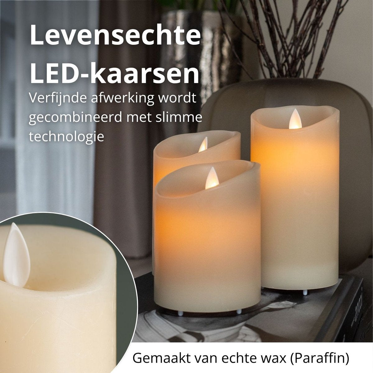 FlinQ Oplaadbare LED Kaarsen met Bewegende Vlam - 3 stuks - afbeelding 5