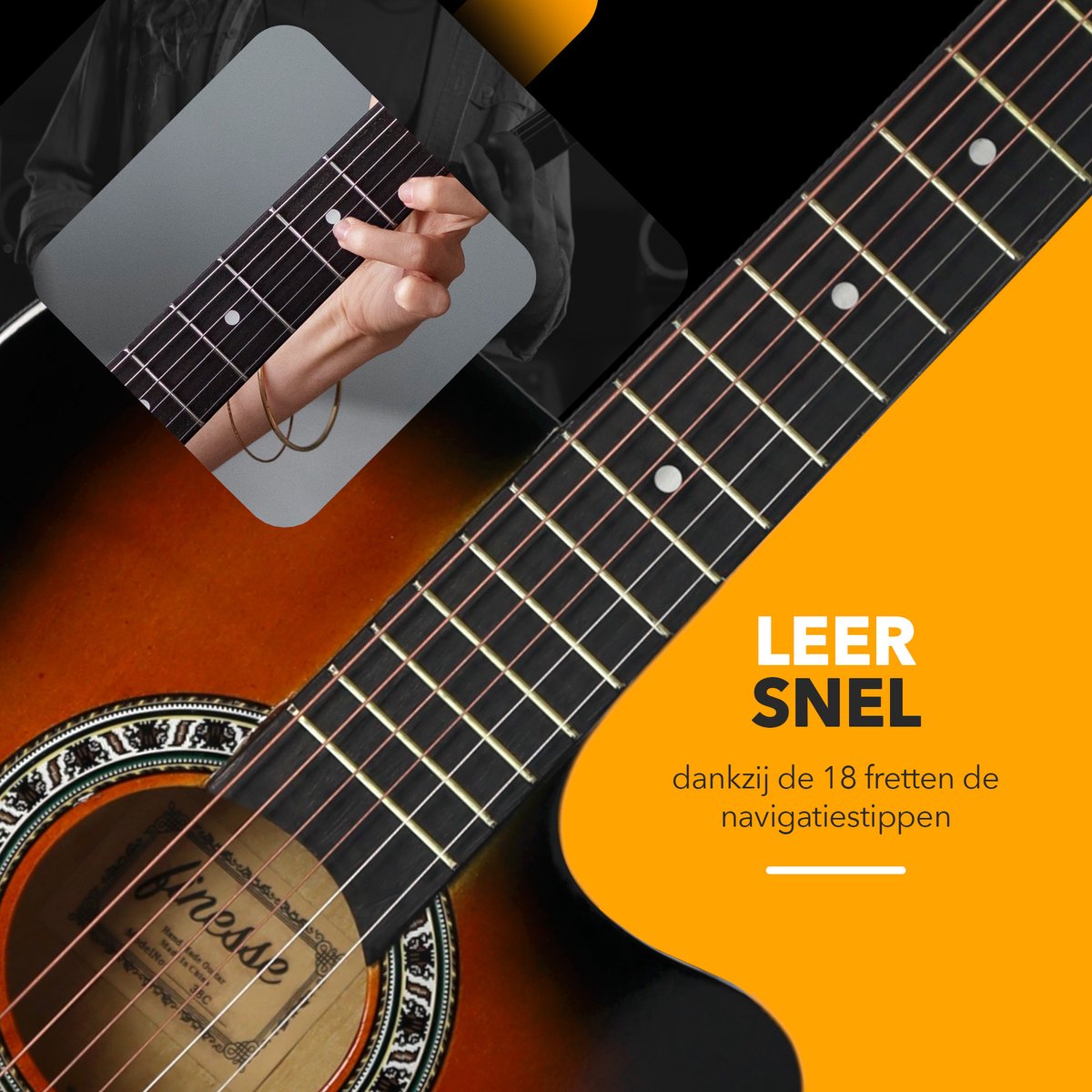 Finesse Akoestische Gitaar - met Videocursus - Western Gitaar - Gitaar Kind & Volwassenen - Sunburst - afbeelding 3