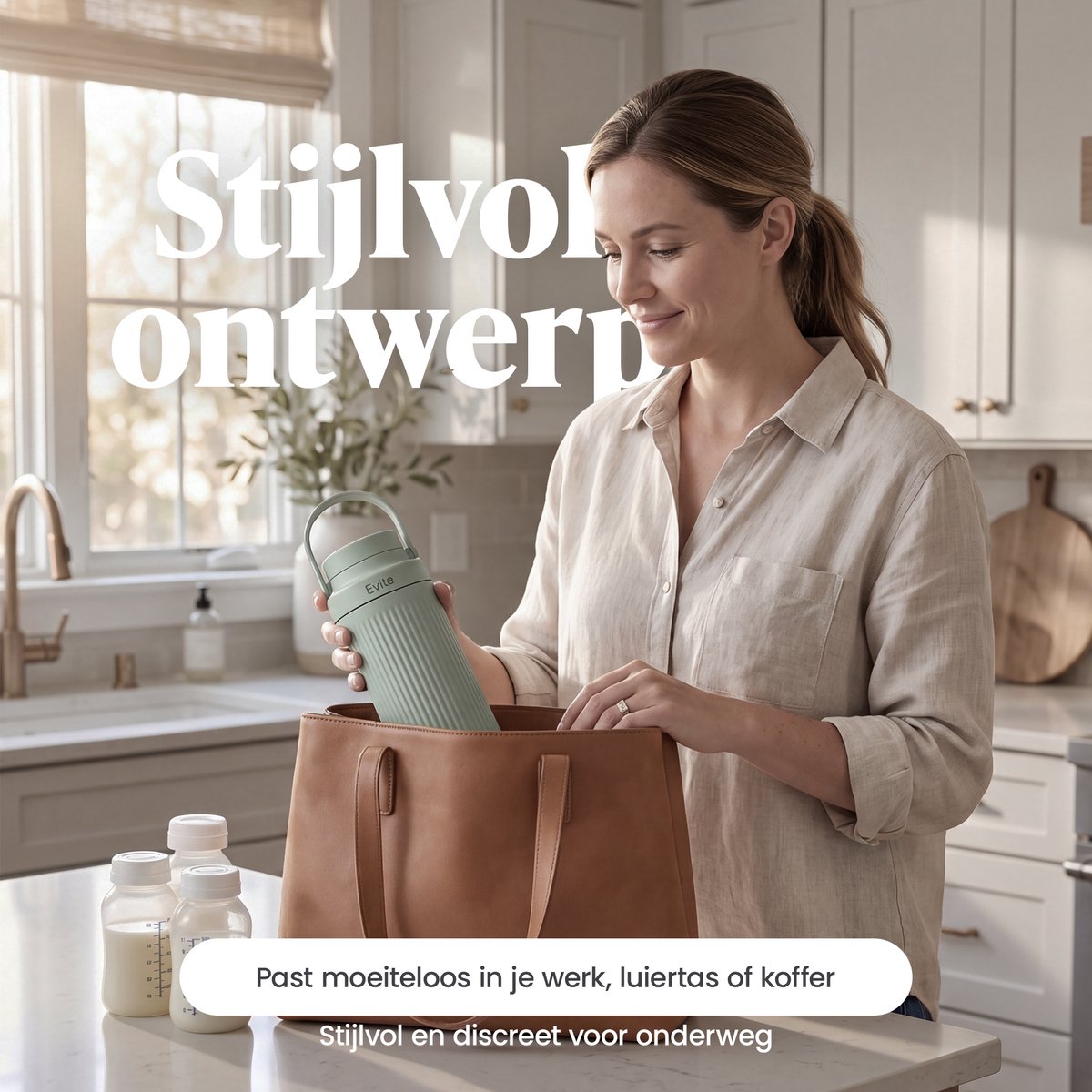 Evite Draagbare Melkkoeler - 700 ml - Ideaal voor Onderweg, Werk & Reizen - RVS - Inclusief 2 BPA-Vrij Bewaarflessen - 24u Koeling - afbeelding 4