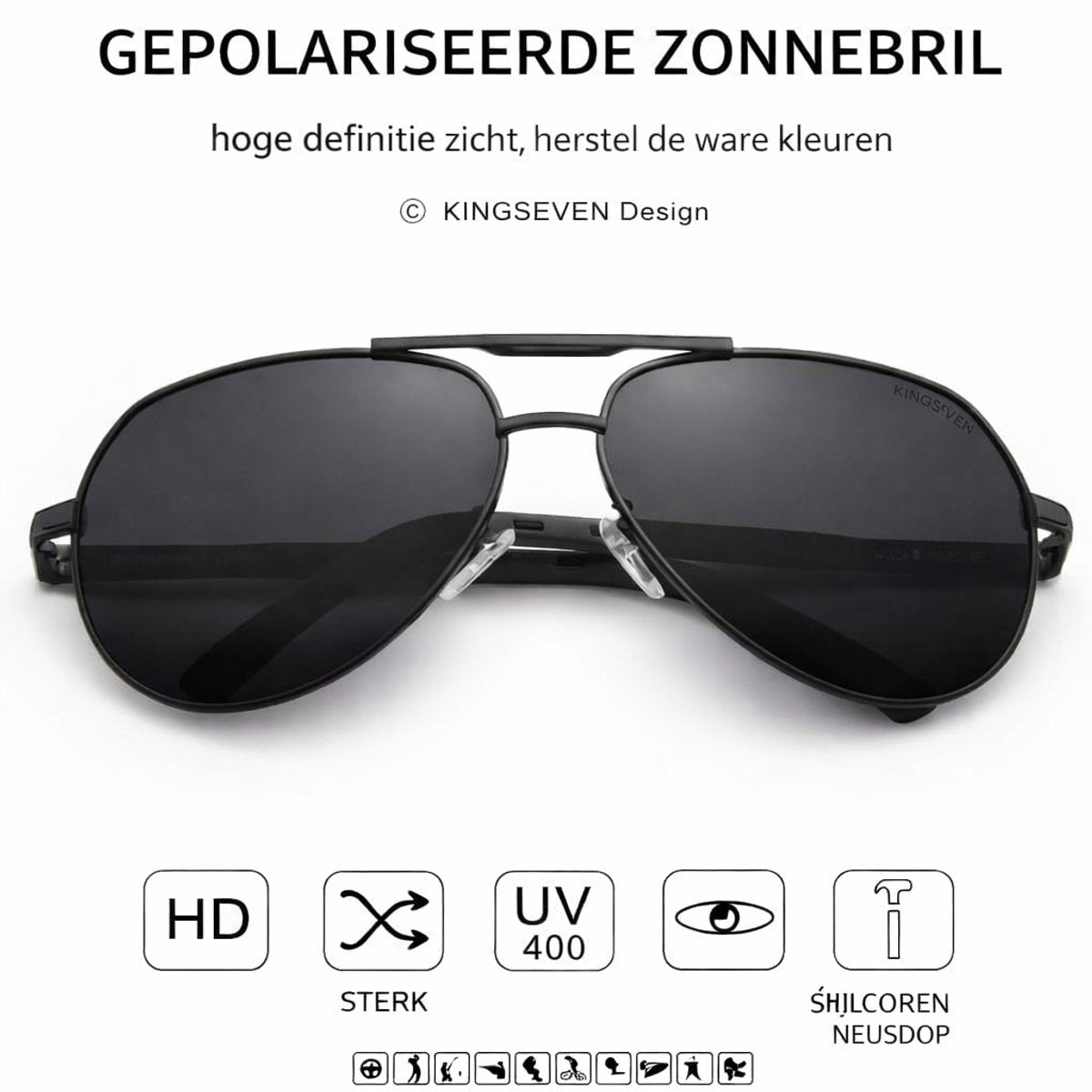 Kingseven Zwart - Gepolariseerd - Zonnebril Heren - Sunglasses - Zomertrend - afbeelding 4