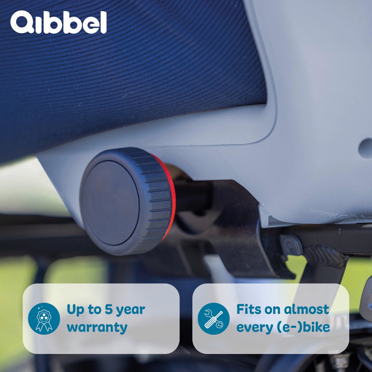 Qibbel Junior 6+ Fietsstoeltje Achter Bagagedrager bevestiging - QuickConnect - Fietszitje – Ocean Blue - inclusief voetbeschermingsplaten en voetsteunen - afbeelding 3
