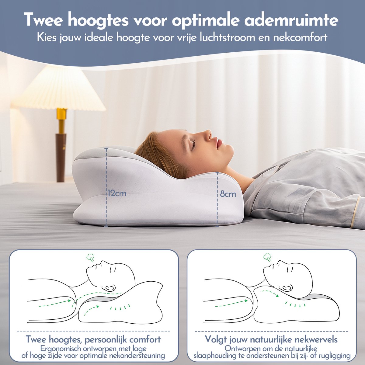Anti Snurk Kussen – Vlinderkussen – Apneu Slaapkussen – Ademvrij Hoofdkussen – Slaap apneu Kussen – Traagschuim – 2 Hoogtes – 61x36cm – Douzle - afbeelding 5