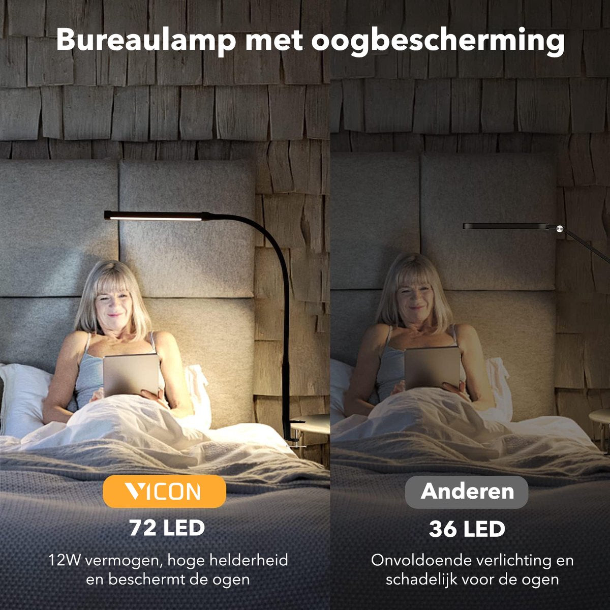 Vicon Bureaulamp LED Dimbaar - 3 Kleuren licht - Met Klem - Klemlamp - Leeslamp - Tafellamp - Bedlamp - Hobbylamp - afbeelding 3