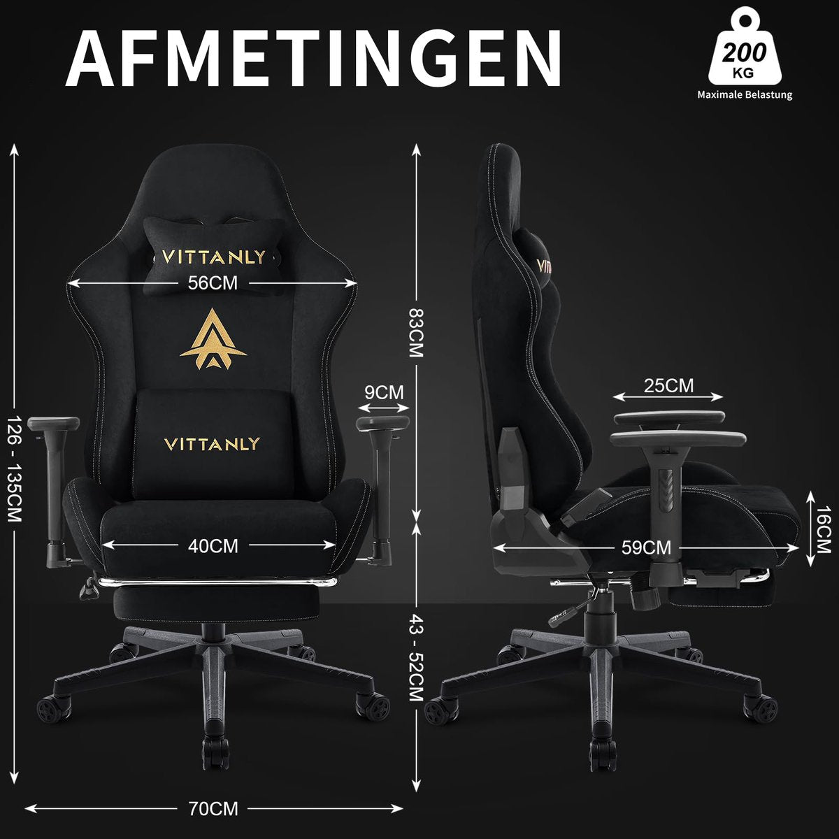 Gaming stoel - luxe imitatie suède Gamestoel- ergonomische bureaustoel met voetensteun - hoofdsteun en lendenkussen-3D armleuningen-90-155 graden rugleuning-zwart - afbeelding 5