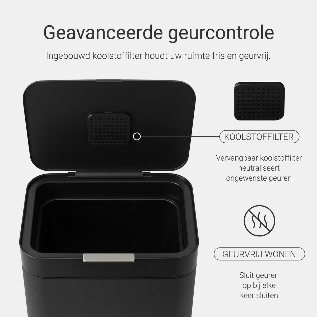 Prullenbak 60 liter - Inclusief afvalscheiderringen 2x 30 liter - 2 vakken - RVS - Zwart - 42x33x76cm - STAUS&BACH Nuvio - afbeelding 4