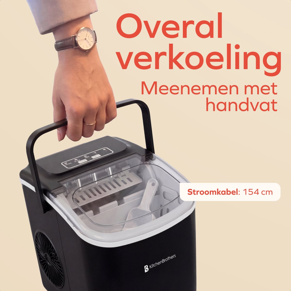 KitchenBrothers IJsblokjesmachine - 1.2L - 12kg/24 uur - IJsblokjesmaker - IJsschep - Draagbaar – Zelfreinigingsfunctie - Zwart - afbeelding 4