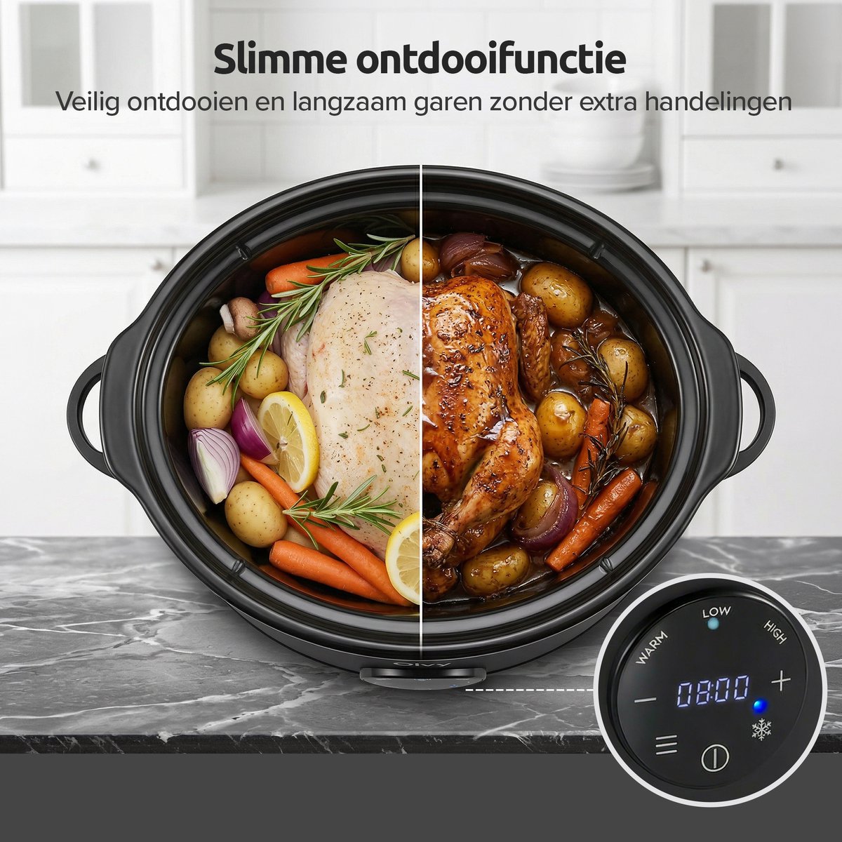 Olvy Digitale Slowcooker met Timer - Incl. Slowcooker e-kookboek - PFAS-vrij - 6 Liter - Keramische binnenpan - afbeelding 5