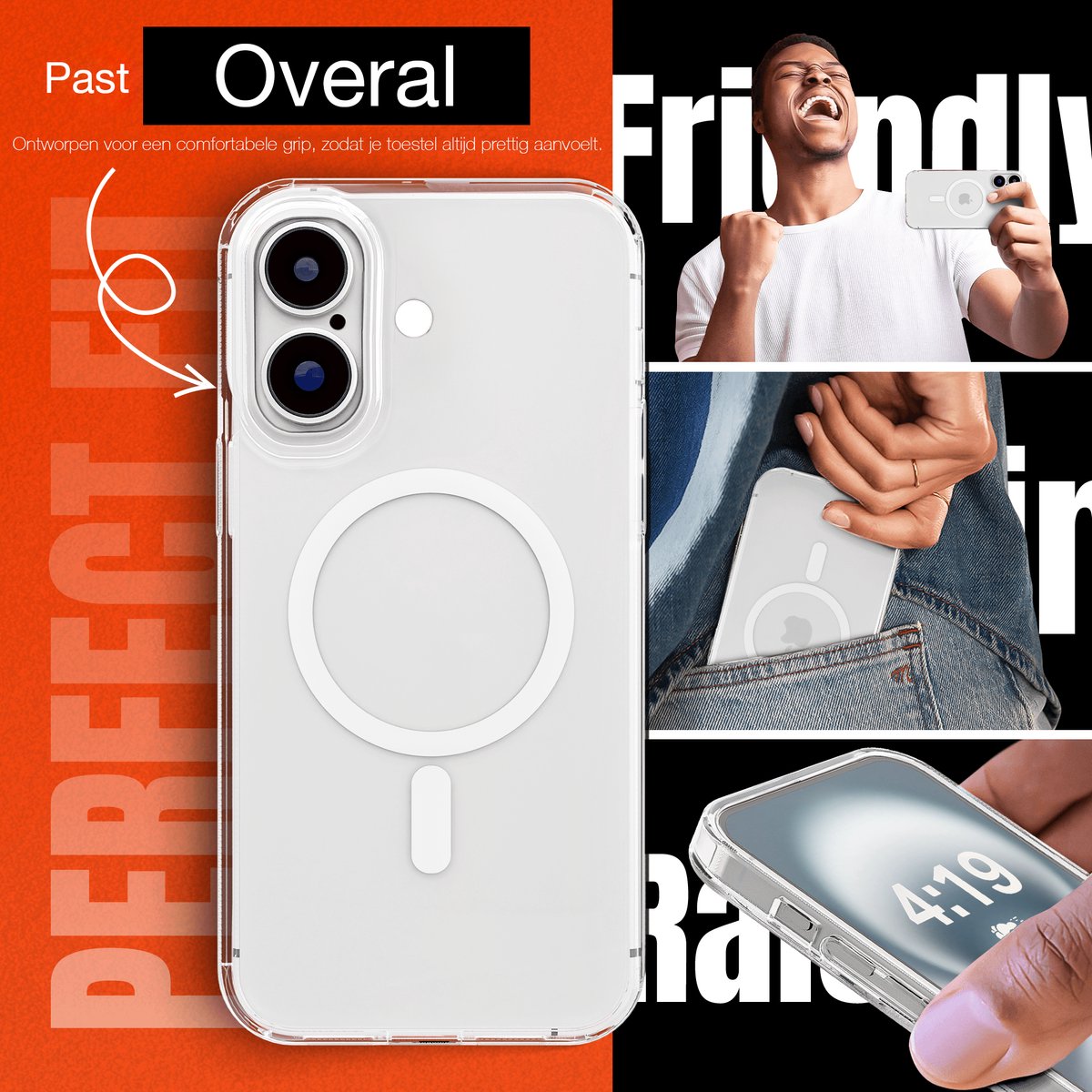 Hoesje - Geschikt voor iPhone 16 - Transparant - Geschikt voor MagSafe - Slank - Shock proof hoes - afbeelding 5