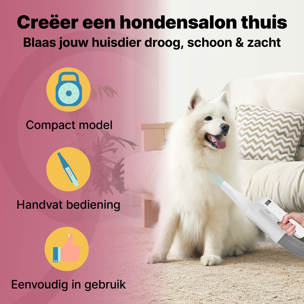 Jake and Jacky Professionele Hondenfohn - Waterblazer voor Honden - Hondenföhn met 4 Opzetstukken - Honden Droger - Stil Design - afbeelding 2