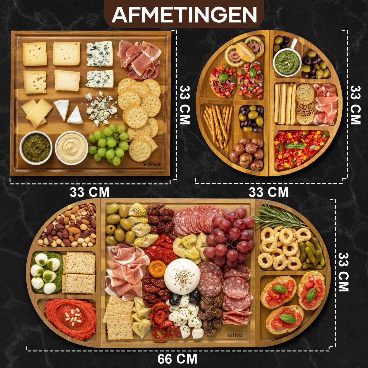 Villux Tapasplank - Borrelplank - Serveerplank - Kaasplank - Hapjesplank - Taspasplank Acacia - Borrelplank Magnetisch- Inclusief Ebook - 66CM - afbeelding 5