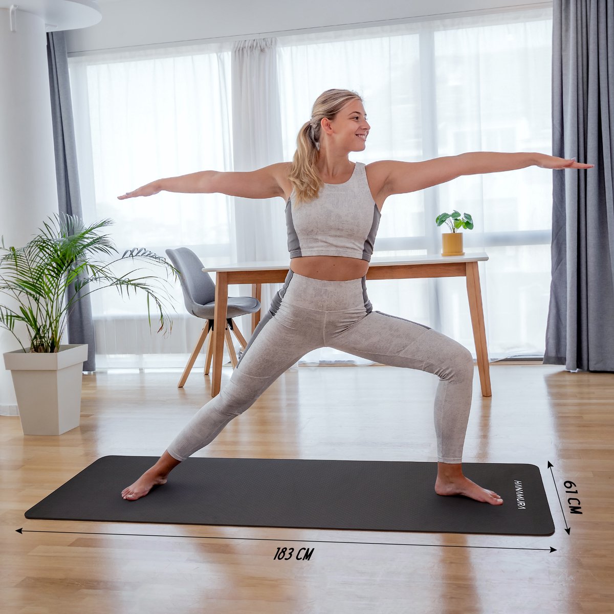 Hanamura Active Yoga Mat - Inclusief draagbare Opbergtas & strap - Fitnessmat van TPE Materiaal - 183x61 - afbeelding 2
