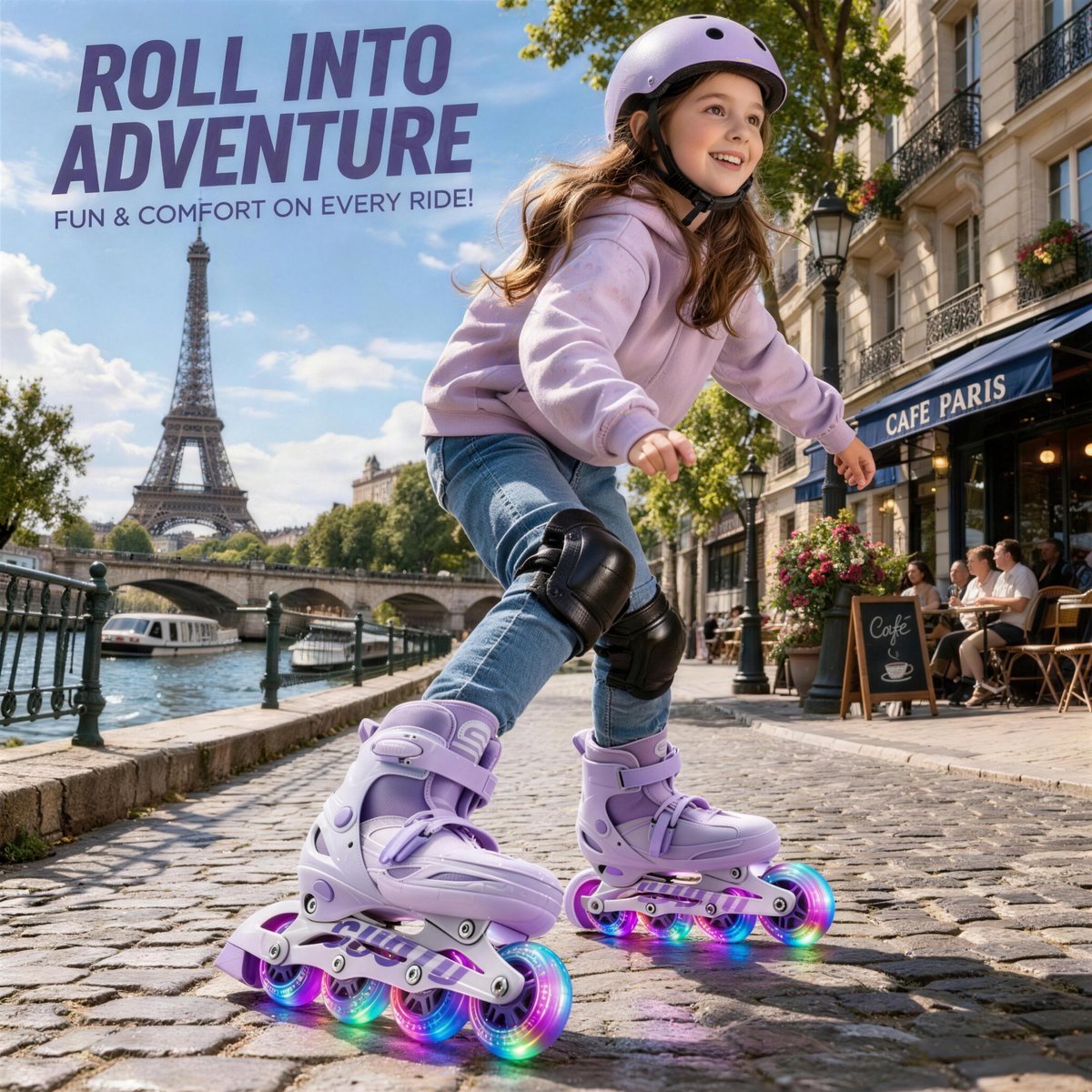 Suotu Skeelers - Inlineskates Verstelbaar - Lijn: S78 - Skeelers meisjes en jongens - Maat: EUR 32-36 - lichtgevende wielen - Paars - M - afbeelding 2