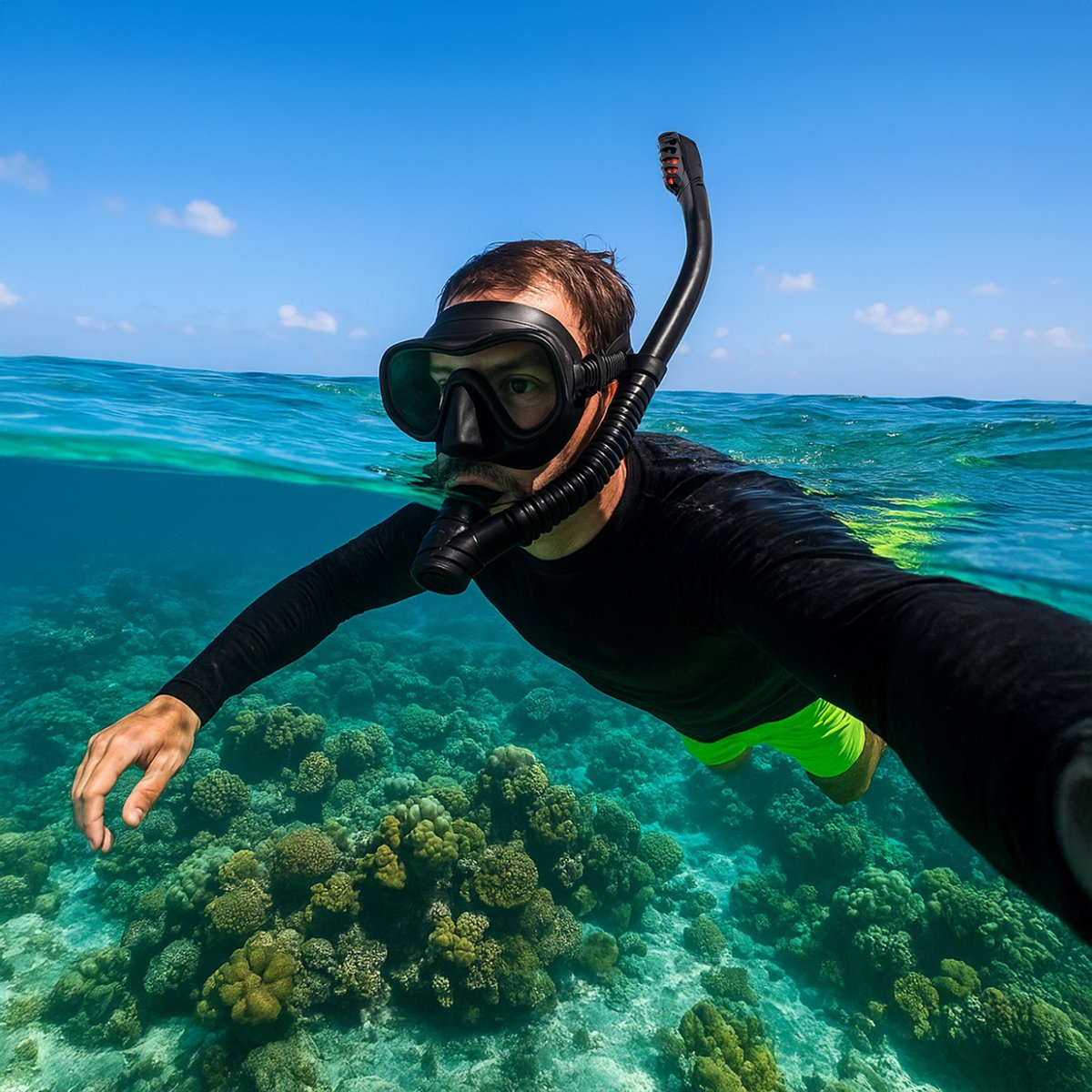 Travelhawk Snorkelmasker - Snorkel - Snorkelset - Duikbril met Snorkel - Duikmasker - Duikbril Kinderen - Duikbril Volwassenen - Versterkt Glas - Dry Top - Zwart - afbeelding 3