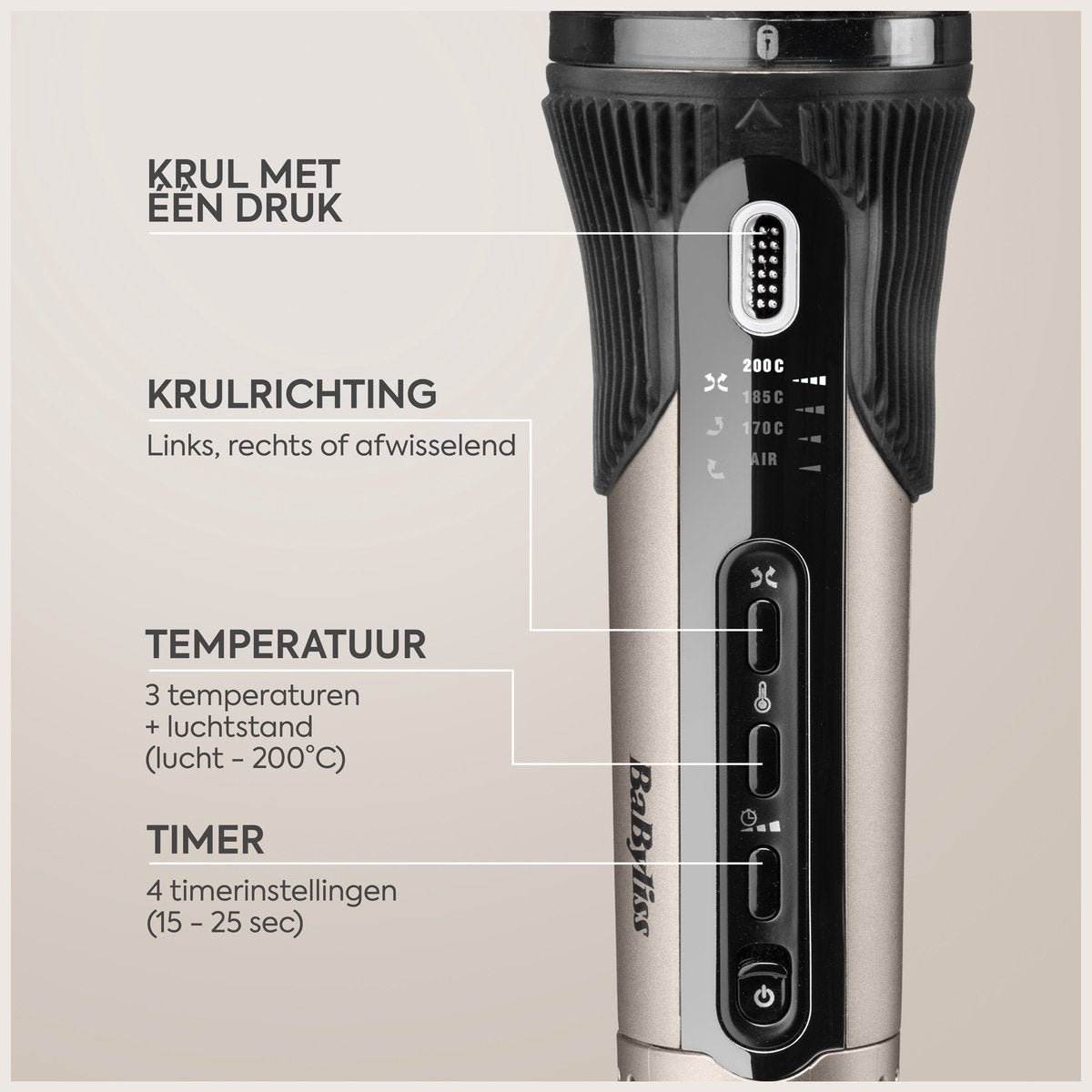 BaByliss Style Secret Air Automatische Krultang - Auto-Curl Technologie - Prachtige Krullen en Golven - Snel en Veilig Stylen - 3 draairichtingen - 4 timerinstellingen - afbeelding 4