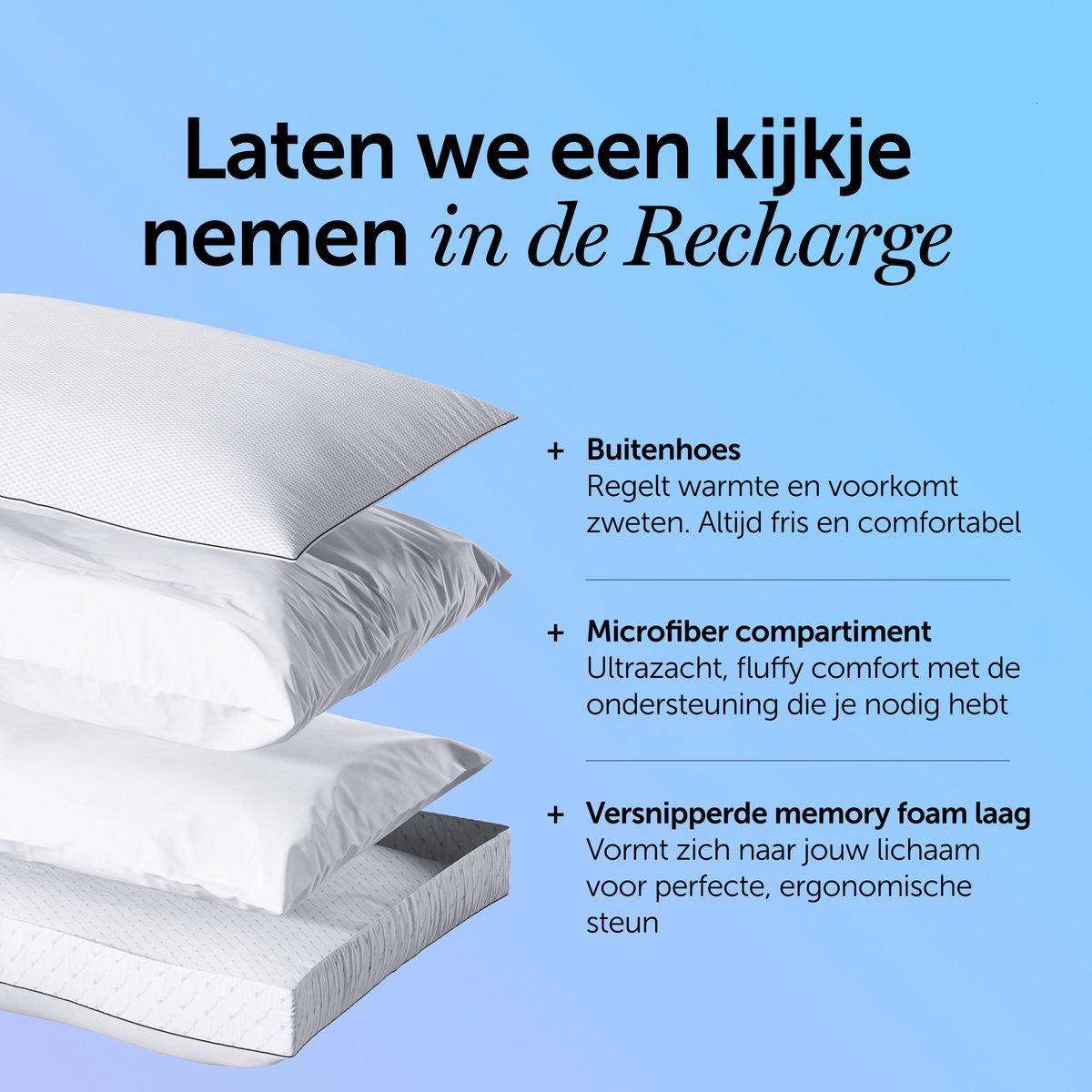 Cloudpillo Hoofdkussen - Recharge - 50x70 cm - Ultiem Comfort - Hotelkwaliteit en Ondersteunend - Perfect voor rug- & buikslapers - Hypoallergeen - Premium Kwaliteit - afbeelding 3