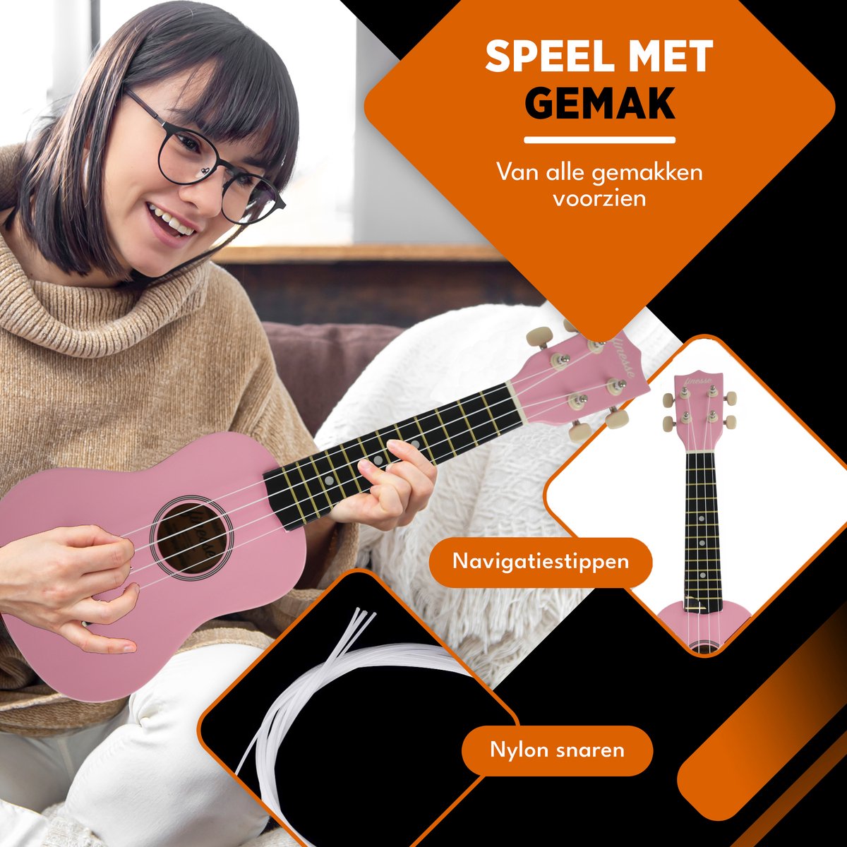 Finesse Ukelele - Starterset - 21" - Ukulele - Kind - Muziekinstrument - Roze - afbeelding 4