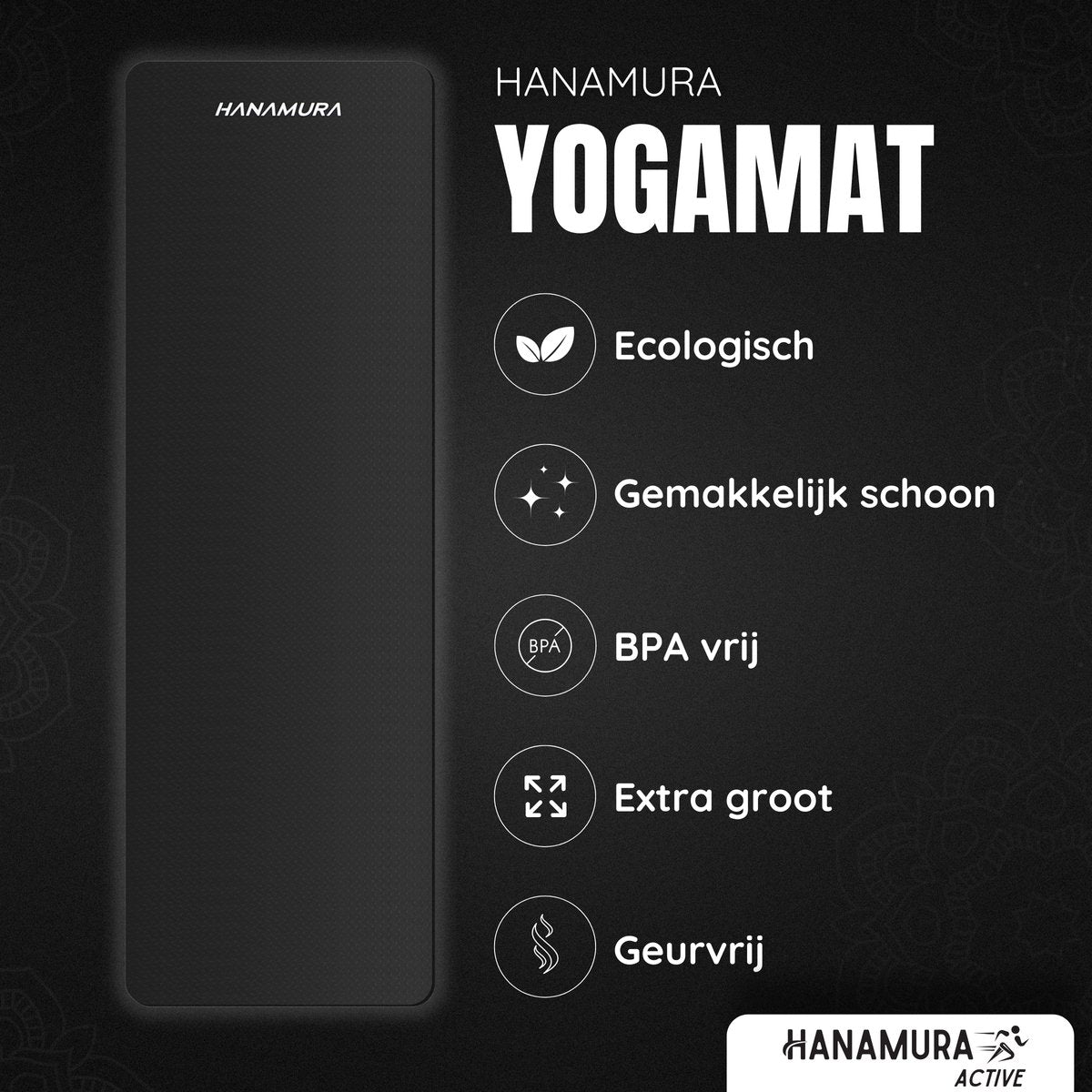 Hanamura Active Yoga Mat - Inclusief draagbare Opbergtas & strap - Fitnessmat van TPE Materiaal - 183x61 - afbeelding 3