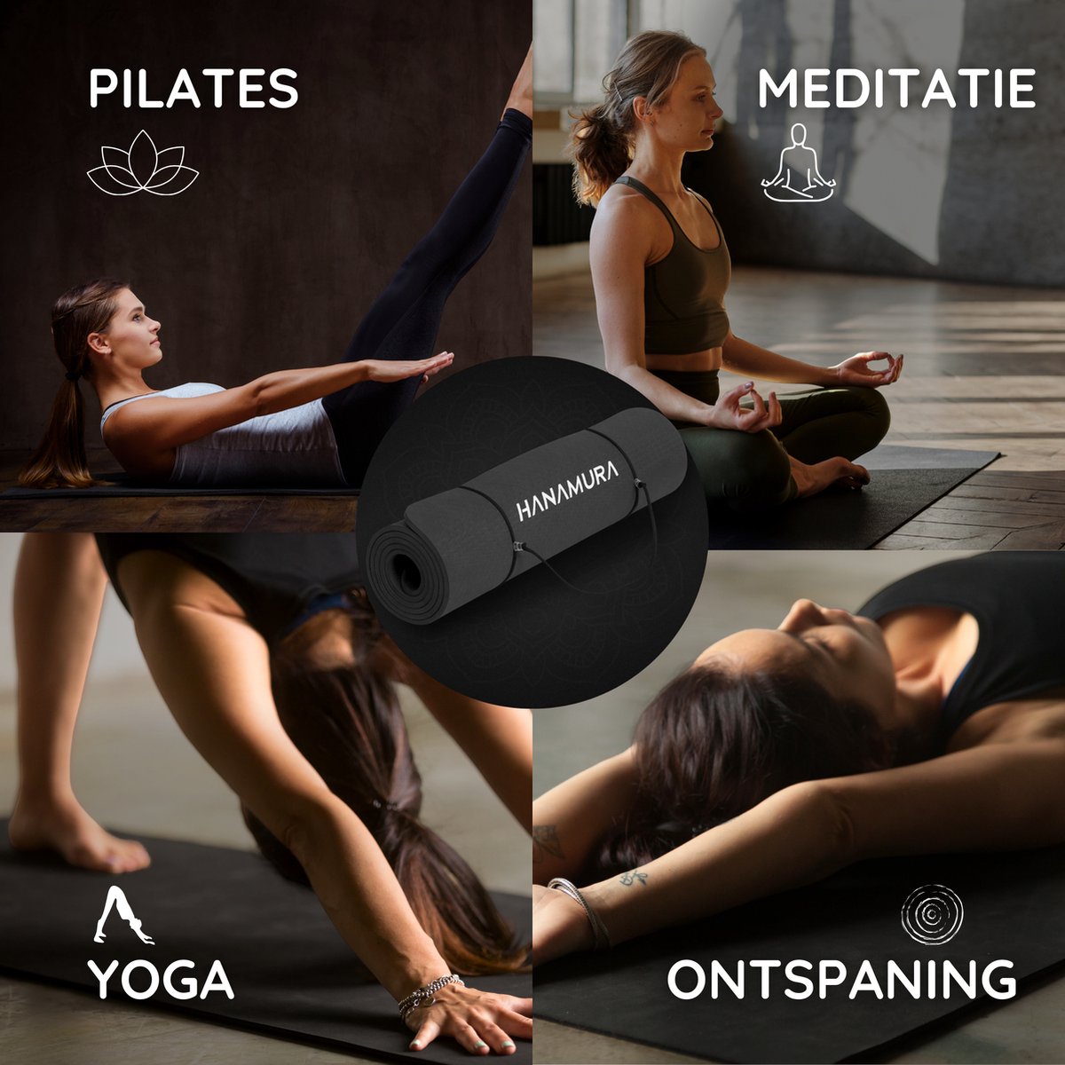 Hanamura Active Yoga Mat - Inclusief draagbare Opbergtas & strap - Fitnessmat van TPE Materiaal - 183x61 - afbeelding 4