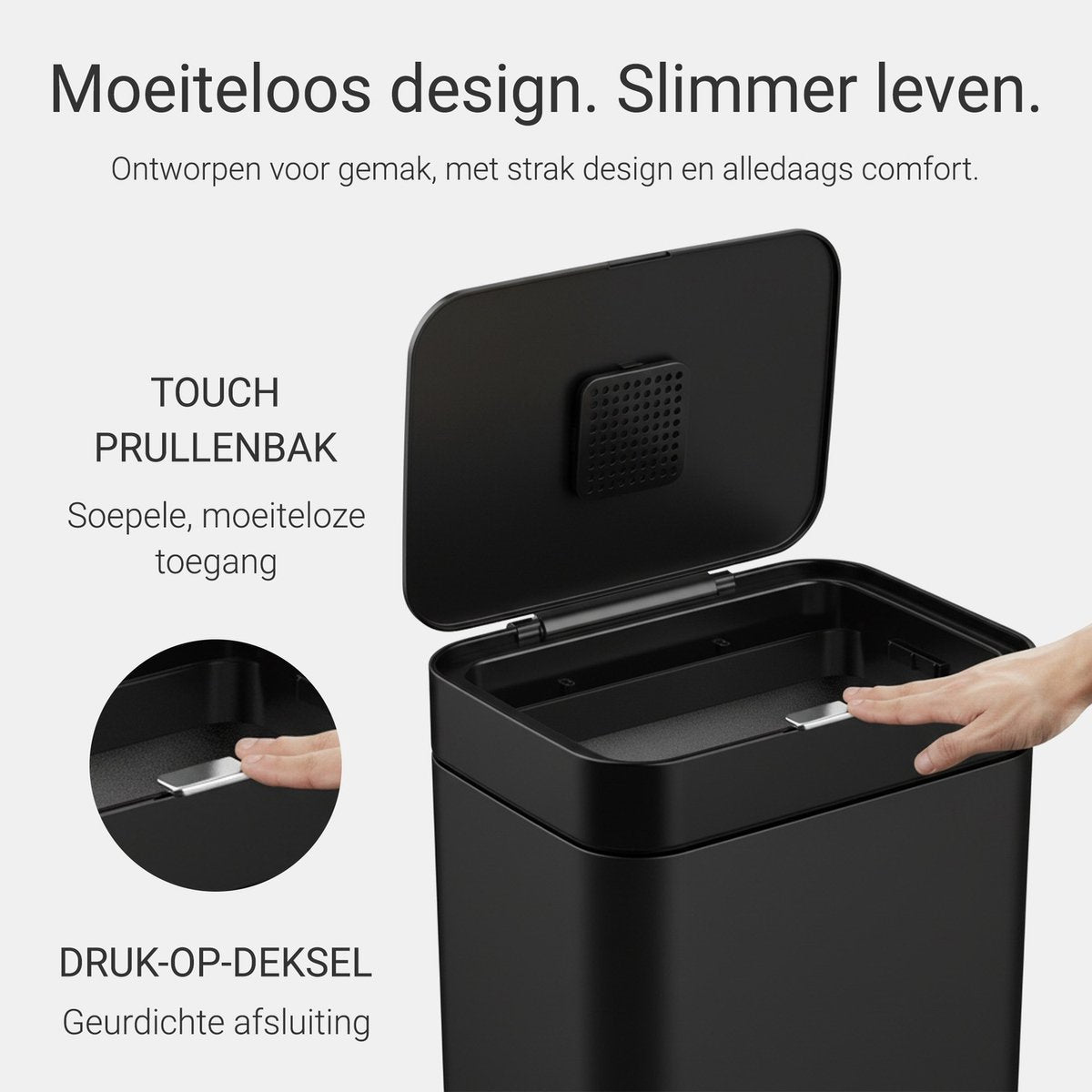 Prullenbak 60 liter - Inclusief afvalscheiderringen 2x 30 liter - 2 vakken - RVS - Zwart - 42x33x76cm - STAUS&BACH Nuvio - afbeelding 3