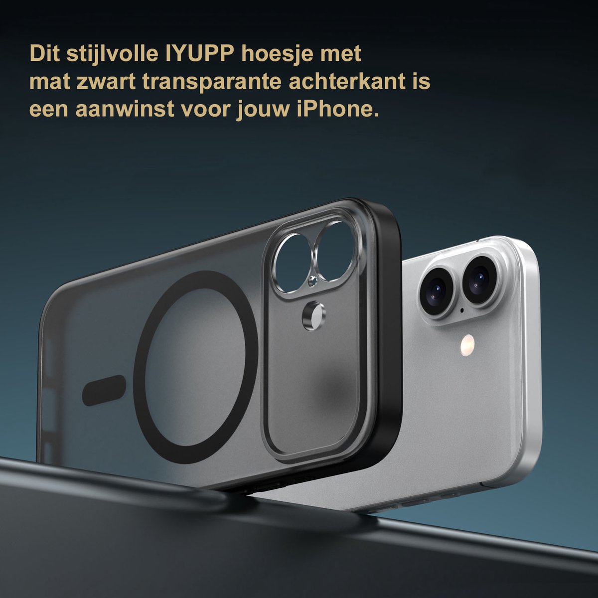 IYUPP Hoesje Geschikt voor iPhone 17 Hoesje - Geschikt voor MagSafe - Shockproof Back Cover - Mat Zwart Transparant - afbeelding 4
