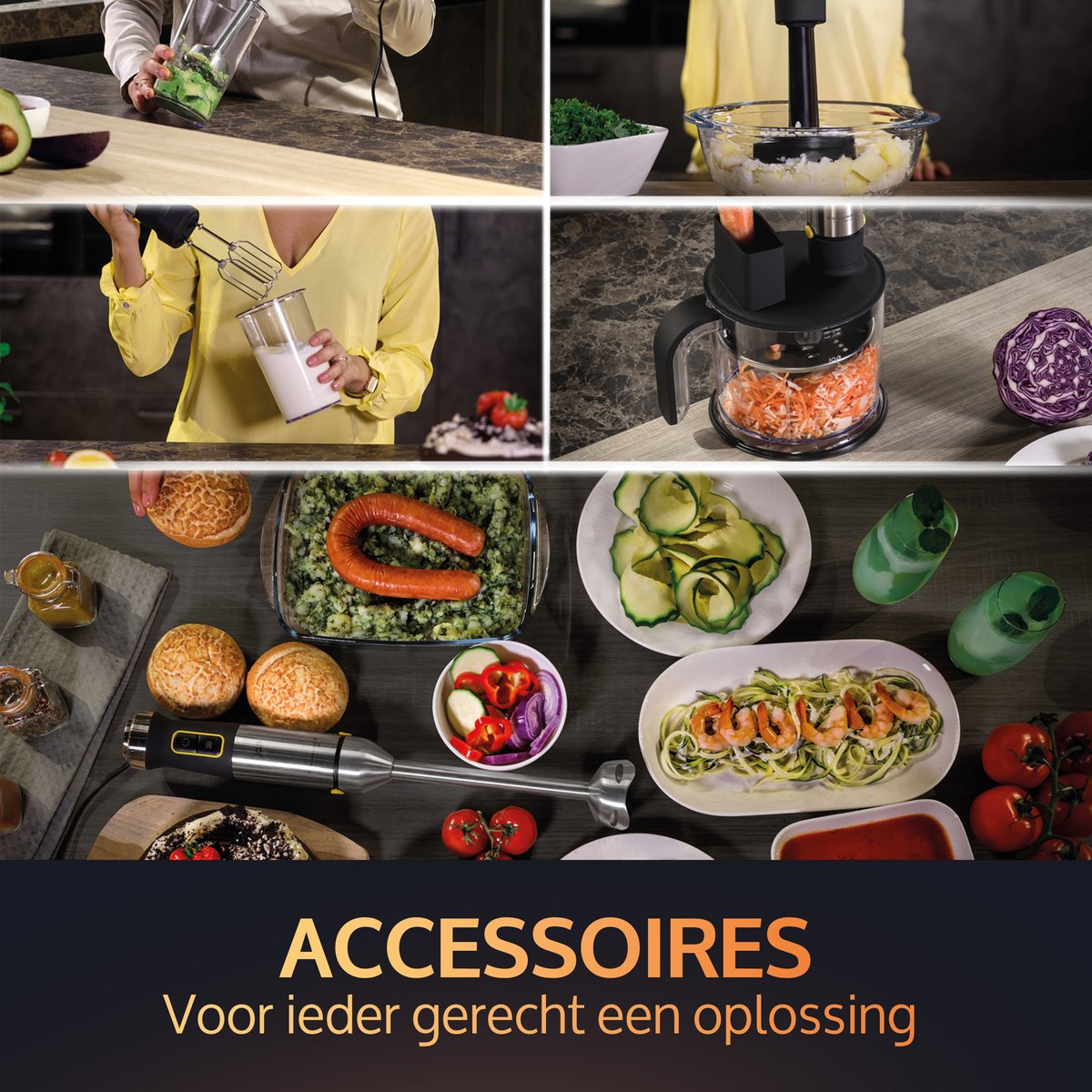Staafmixer Set met Foodprocessor - Voor Soep, Smoothies en Baby Hapjes - Inclusief Maatbeker, Spiraalsnijder, Garde en Klopper - 1500W met 21 Snelheden - JAP ForceBlend F3 - afbeelding 4