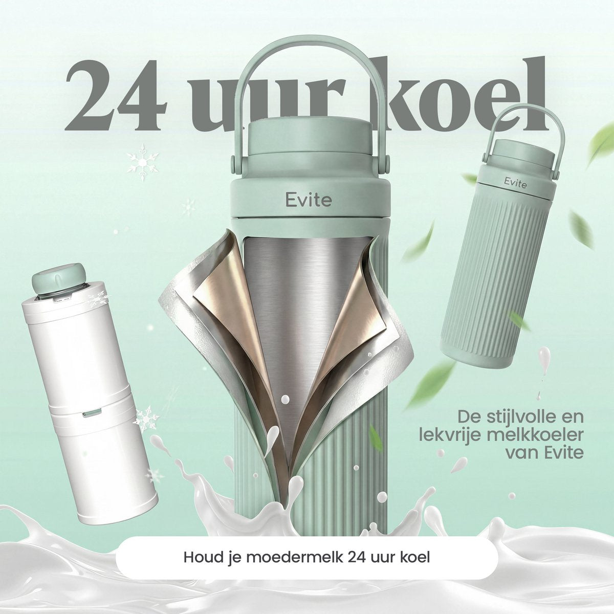 Evite Draagbare Melkkoeler - 700 ml - Ideaal voor Onderweg, Werk & Reizen - RVS - Inclusief 2 BPA-Vrij Bewaarflessen - 24u Koeling - afbeelding 2