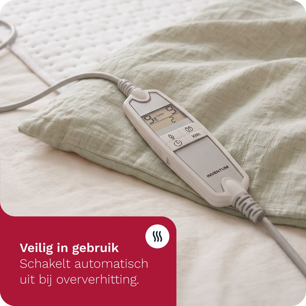Inventum HN197V elektrische onderdeken 160x80 cm - 1 persoons - Warmtedeken - 9 warmtestanden - Aparte voetzone - Anti-allergie - Antibacterieel - Turbostand - Fleece - Wit - afbeelding 5