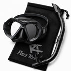 ReefTourer Snorkelset Volwassenen - Hypoallergene siliconen duikbril met snorkel, premium snorkelmasker twee vensters - Zwart - RC-0107 BKBK - afbeelding 1