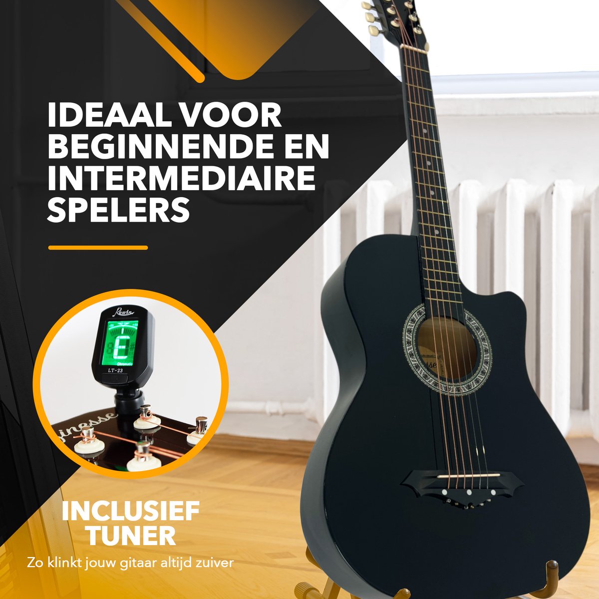 Finesse Akoestische Gitaar - met Videocursus - Western Gitaar - Gitaar Kind & Volwassenen - Zwart - afbeelding 2