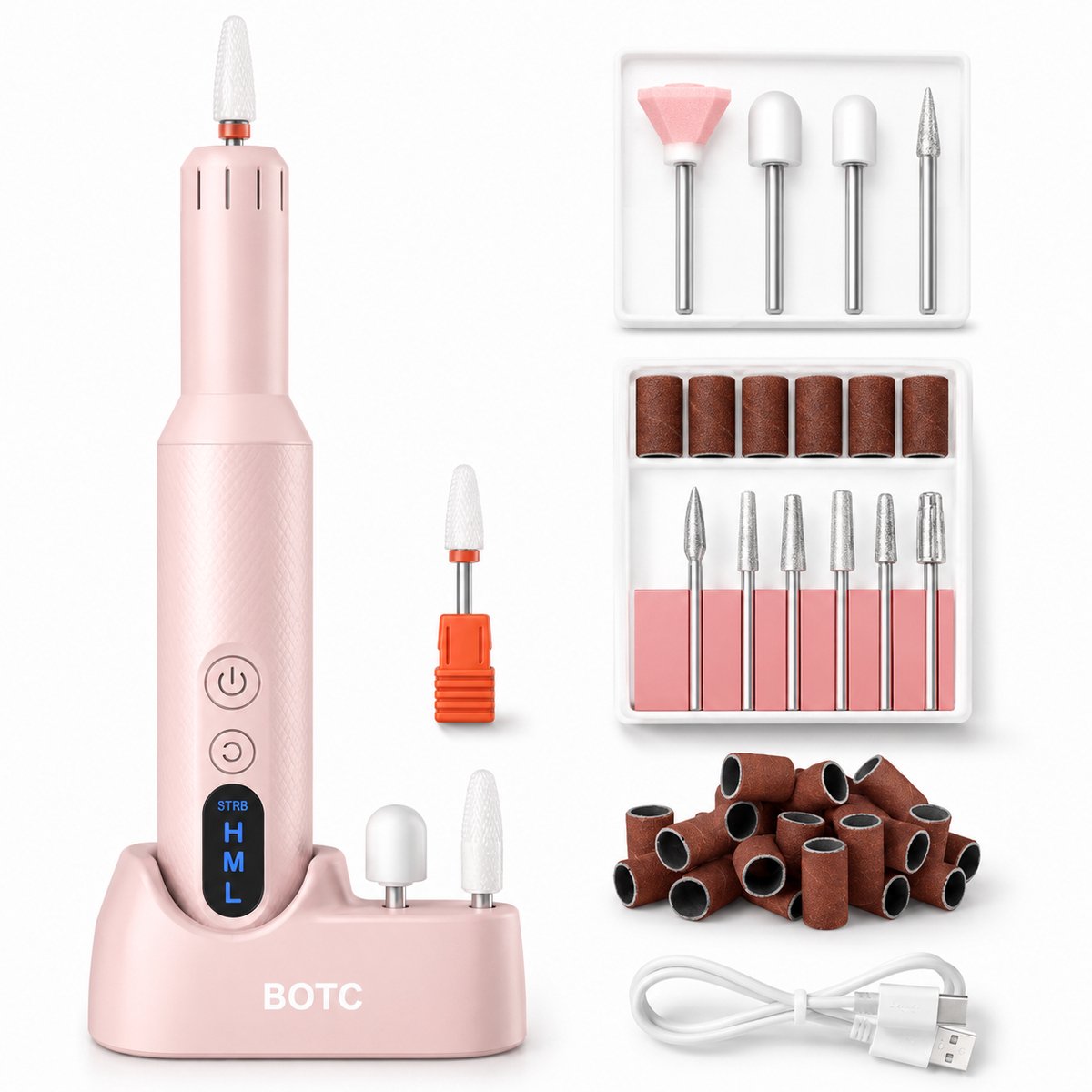 BOTC Elektrische Nagelvijl met Oplaadstation - Nagelfrees - Draadloos en Oplaadbaar - Nagelvijl - Manicure & Pedicure set - Roze - afbeelding 1