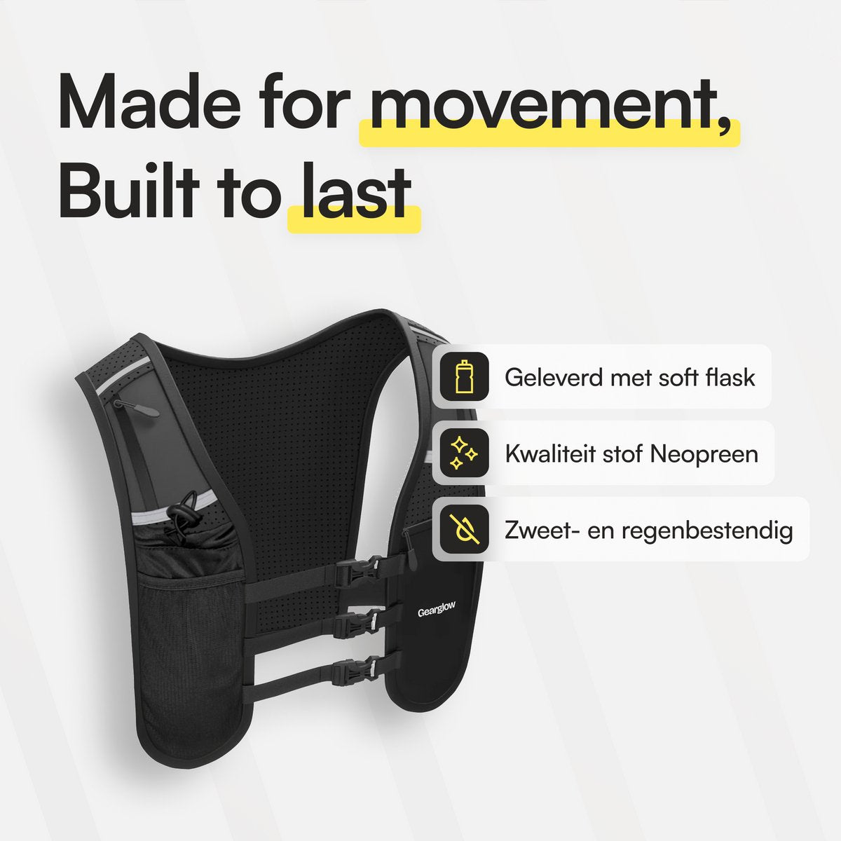 GearGlow® Hardloopvest met Drinken en Telefoonhouder - Soft Flask (500ml) Drinkhouder - Running Vest - afbeelding 2