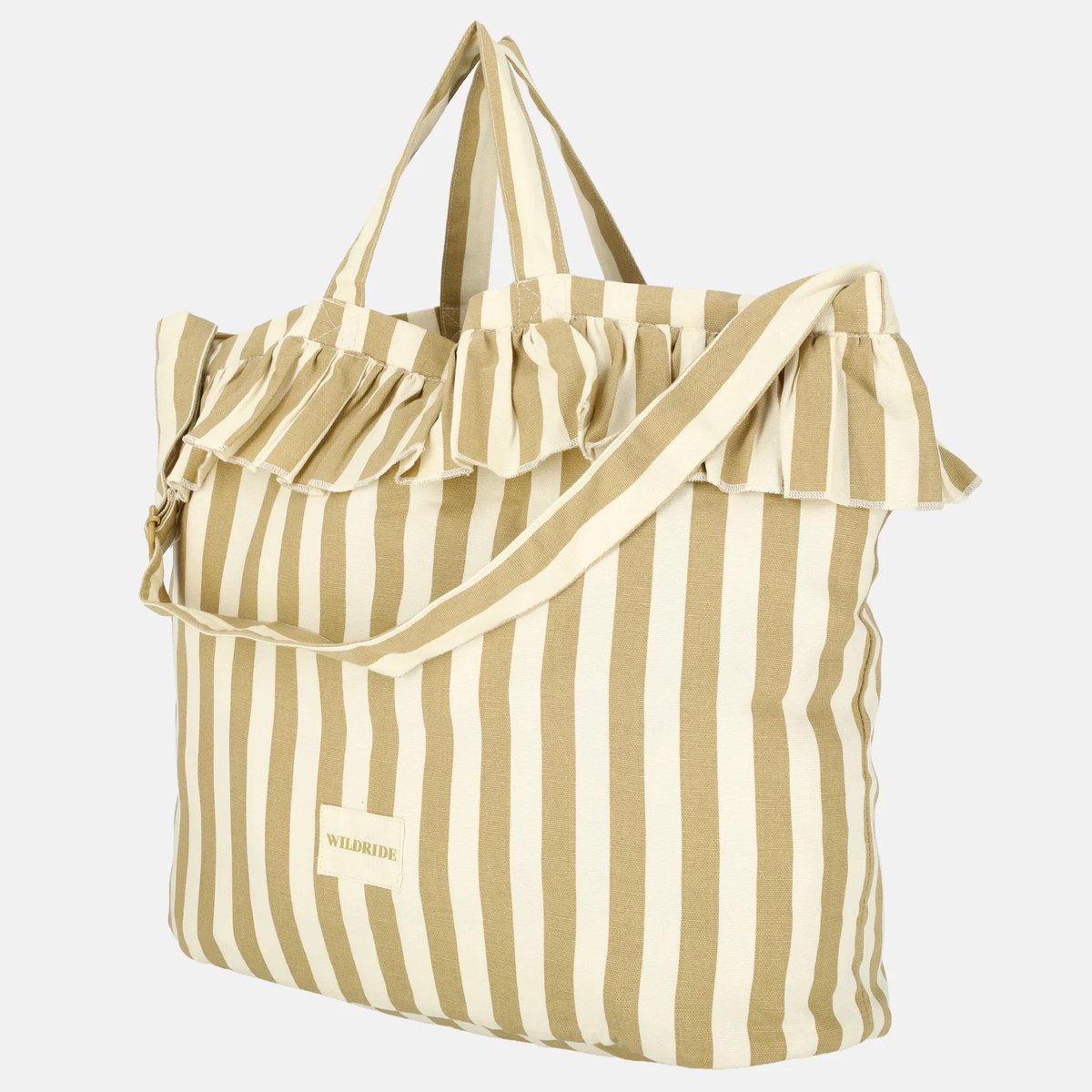 Wildride® Schoudertas met Ruches - Stijlvolle Damestas van Gerecycled Katoen - Shopper - Beige Streep - afbeelding 5