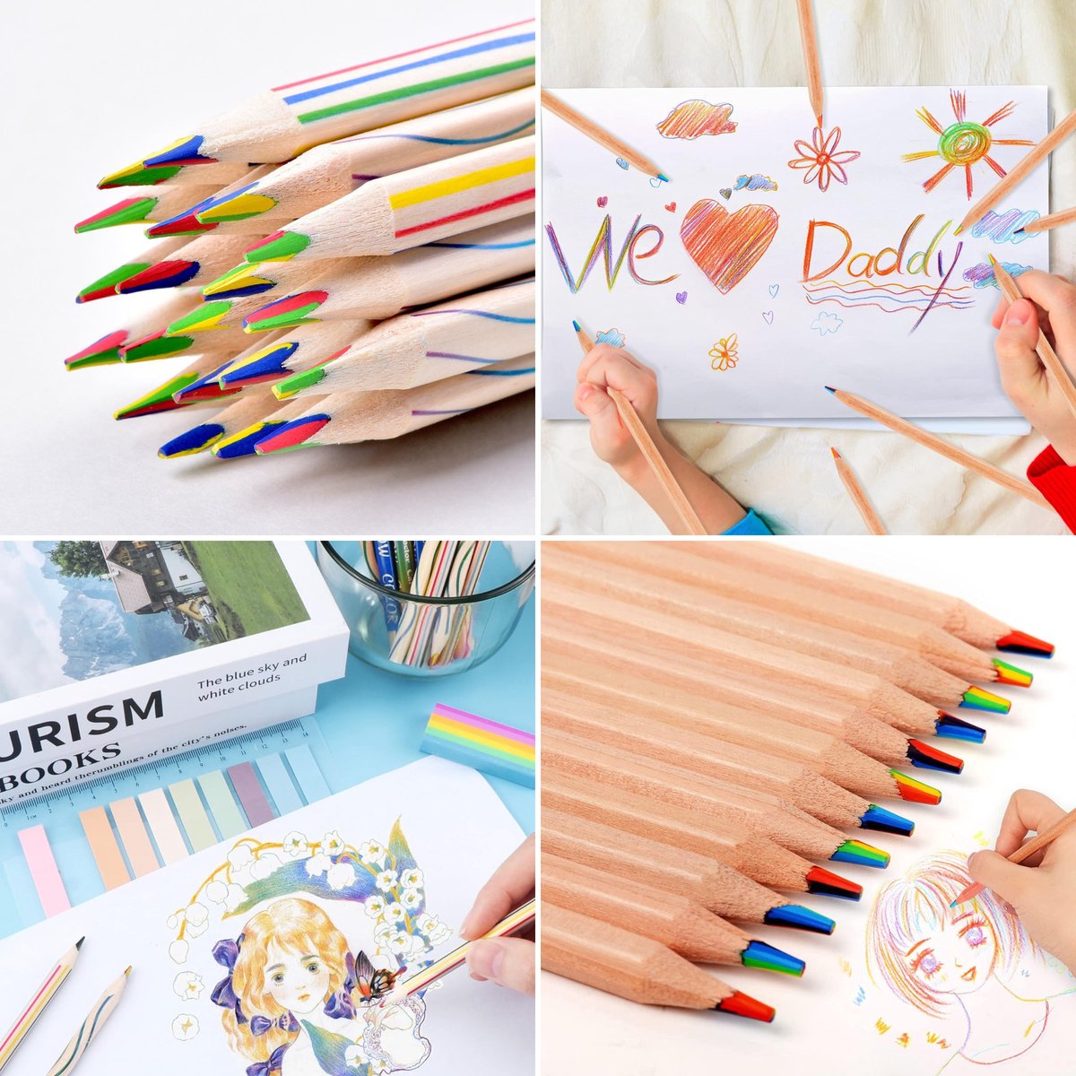 Partizzle 30x Regenboog Kleurpotloden Set - Potlood Uitdeelcadeautjes - Sinterklaas / Back To School Cadeau - Grabbelton Knutselen Traktatie Cadeautjes - Creatief Leren Tekenen & Kleuren - Voor Kinderen en Peuters / Volwassenen - afbeelding 2