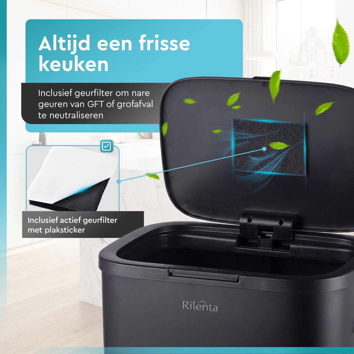 Rilenta Prullenbak op Poten - 60 L - Met Geurfilter - afbeelding 2